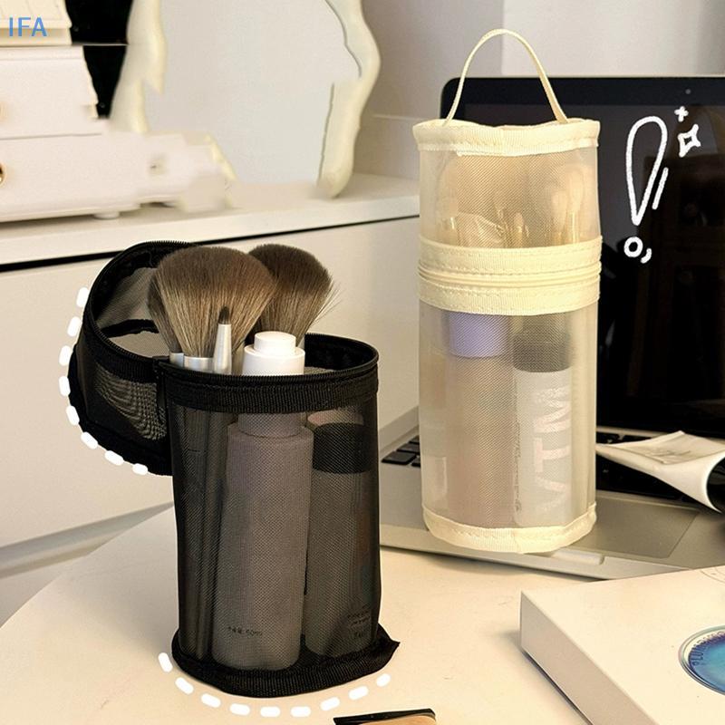 IFA โปร่งใสตาข่ายดินสอขนาดใหญ่ความจุ Flip-Top สีทึบผู้ถือปากกาแบบพกพาเครื่องเขียนเก็บกระเป๋า