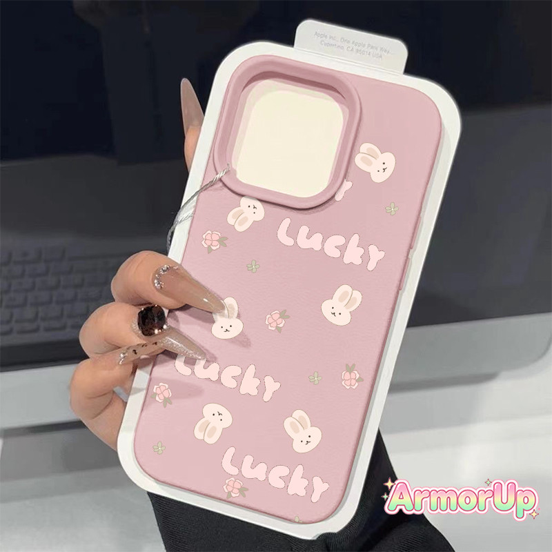 เคสไอโฟน กระต่ายดอกไม้ หนังนุ่มพื้นผิว TPU สำหรับไอโฟน 11 12 13 14 15 16 ProMax X XR XS Max 7 8Plus-AP