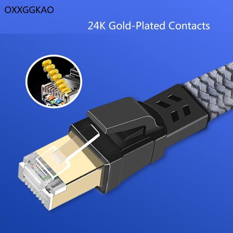 OXXGGKAO CAT8 Ethernet Cable การออกแบบถักแบน 40Gbps 2000MHz Bandwidth สําหรับอุปกรณ์และเซิร์ฟเวอร์อั