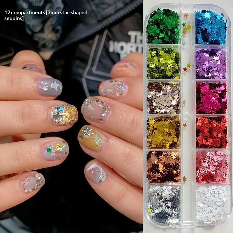 DSTH เลื่อมตกแต่งเล็บดาวห้าแฉก 12 กริด หลายสี แวววาว 3D Rivet สำหรับตกแต่งเล็บ DIY สินค้าฮิต