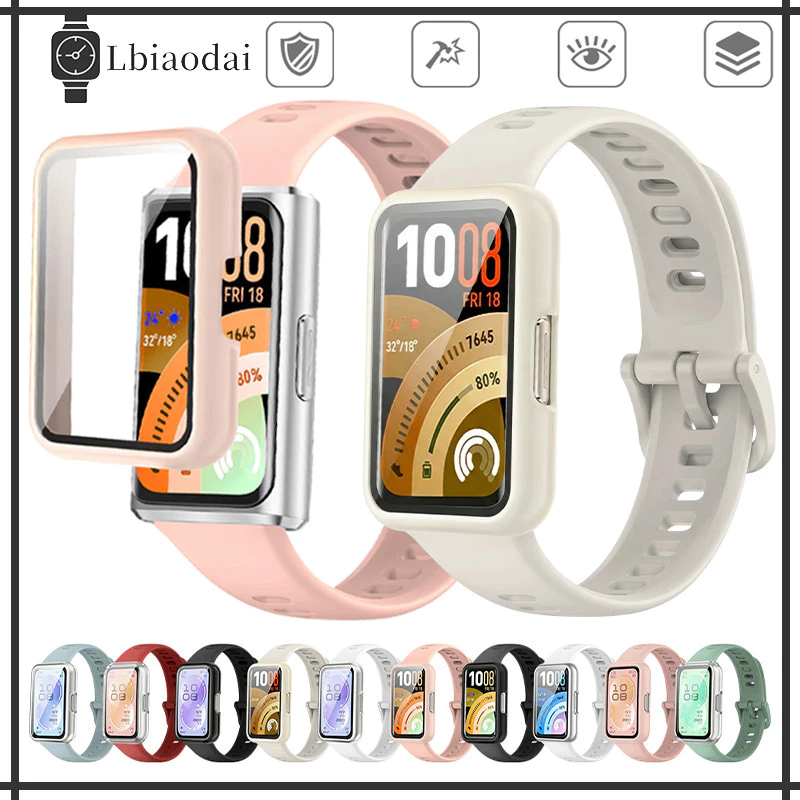 สายนาฬิกาซิลิโคน + เคส PC for Huawei Band 11 / 11 Pro สายรัดเปลี่ยนได้ พร้อมฟิล์มกระจกนิรภัย อุปกรณ์เสริมสมาร์ทแบนด์