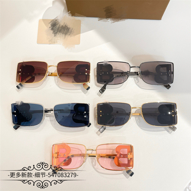 W0QP Burbe''y Women's Square-Shaped Personality Sunglasses Metal B Trendy man with sunglasses be3110