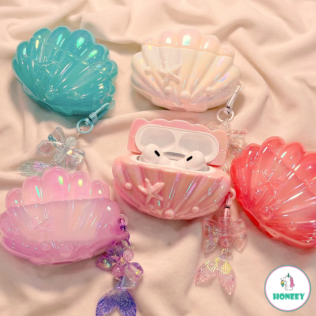 น่ารัก Shell Glitter หูฟังสําหรับ Airpods 1 2 3 4 Pro3 Pro2 Pro Shell Charm จี้ซิลิโคน