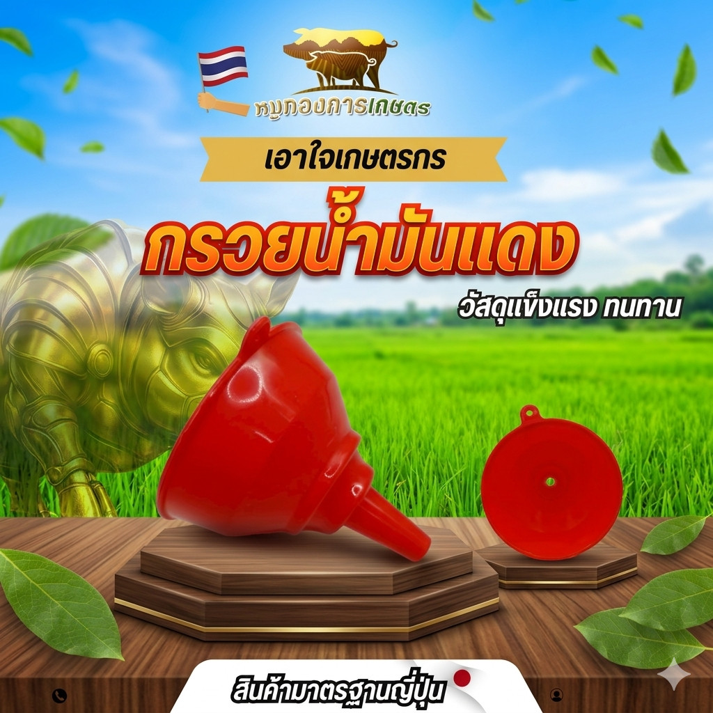 กรวยน้ำมันสีแดง กรวยเติมน้ำมันพลาสติก เติมของเหลว ใช้งานสะดวก ง่ายต่อการเติมของเหลว กรวยน้ำมัน