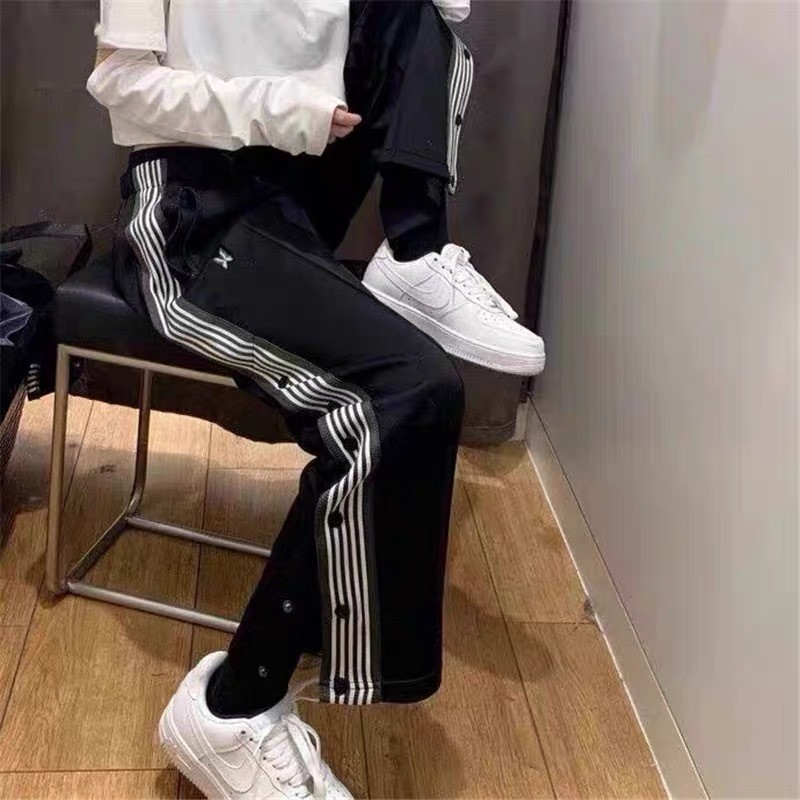 3FEM Needles Track PANTS Butterfly side-button webbing retro casual sports loose long pants for men