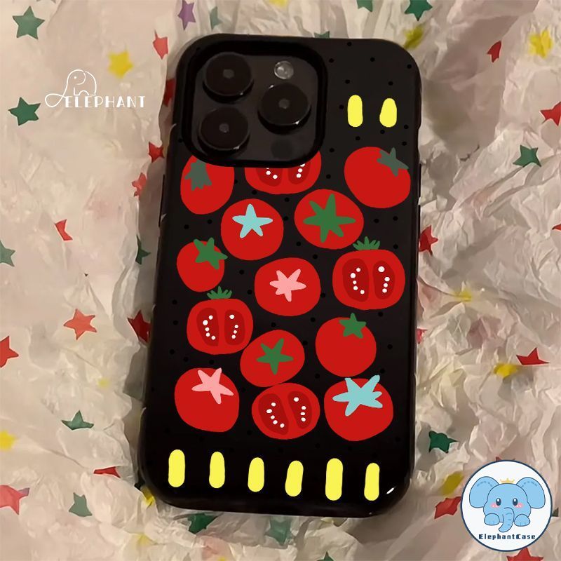 สำหรับ IPhone 11 17 16 12 AIR 15 13 14 Pro Max XR XS X Max 15 7 8 Plus เคสสีเงาวาดลายมะเขือเทศ น่ารัก สไตล์ฮิต พร้อมส่ง