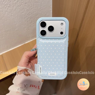 เคสโทรศัพท์หนังสีฟ้าและสีชมพู ลายจุดมินิมอล สไตล์เกาหลี สำหรับ iPhone 12 17 14 11 X/Xr/Xs/Xs Max 13 15 Pro Max 16 Plus