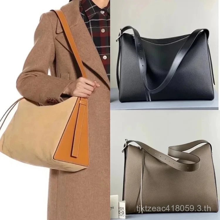 LOEWE LOEWE Berlingo สีดํา Cowhide กระเป๋าสะพายผู้ชายผู้หญิงกระเป๋าเดินทางกระเป๋าสะพายชาย Casual
