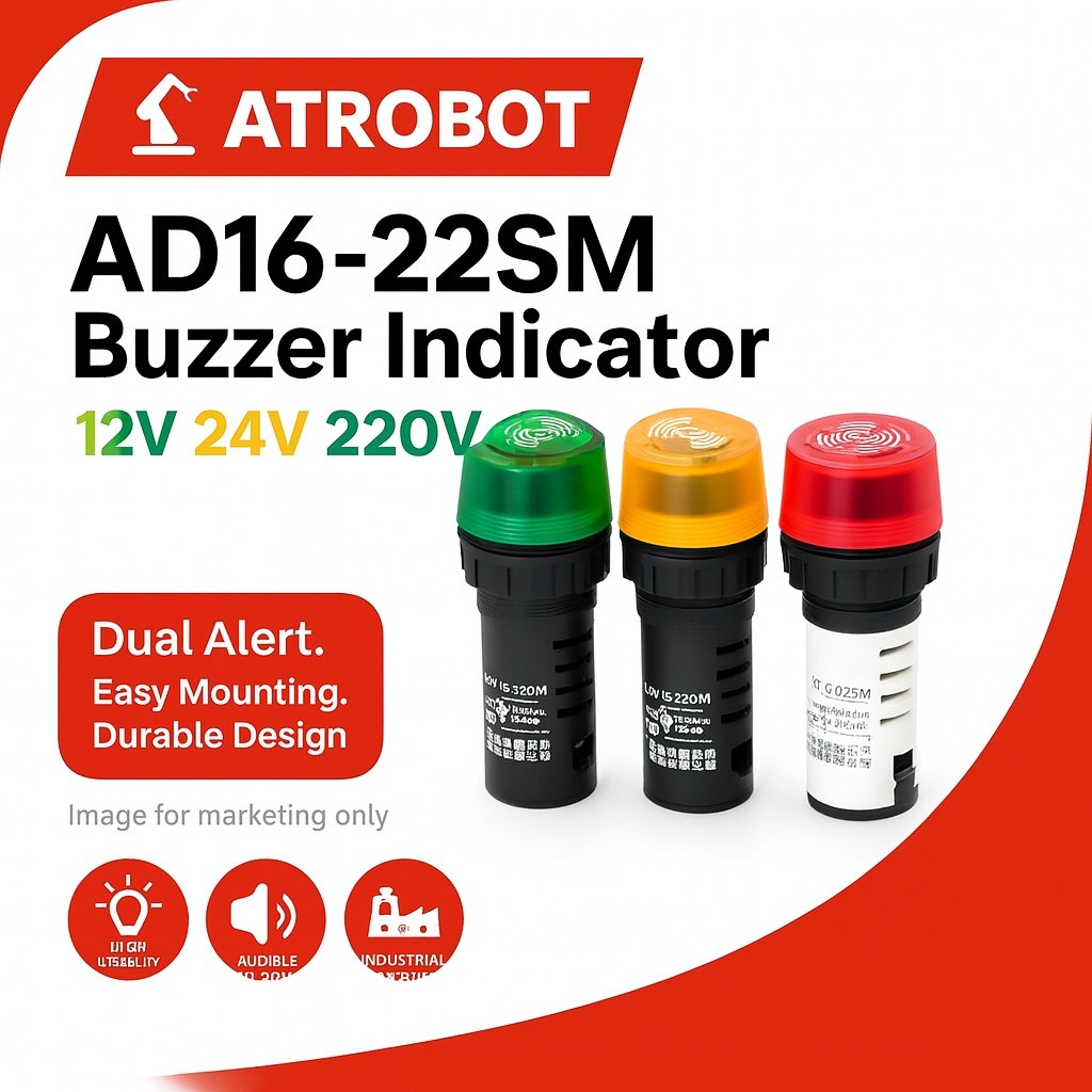 AD16-22SM ไฟสัญญาณ+Buzzer ติดแผง 22mm รองรับ 12V/24V/220V แจ้งเตือนเสียง-ไฟพร้อมกัน ชัดเจน