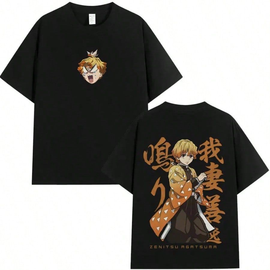 Anime Demon Slayer Agatsuma Zenitsu Graphic T Shirt Men Women Clothing Fashion Oversized  T-shirt Ca