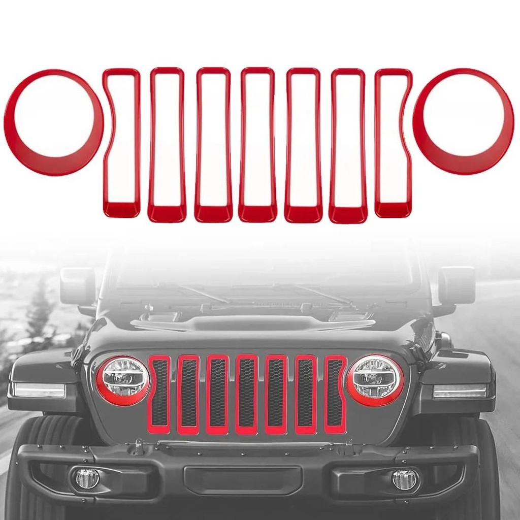 สําหรับ 2018-2022 Jeep Wrangler JL 9PCS ตาข่าย Grille Grill ใส่ + ไฟหน้าไฟเลี้ยวฝาครอบ Trim JL JLU ส