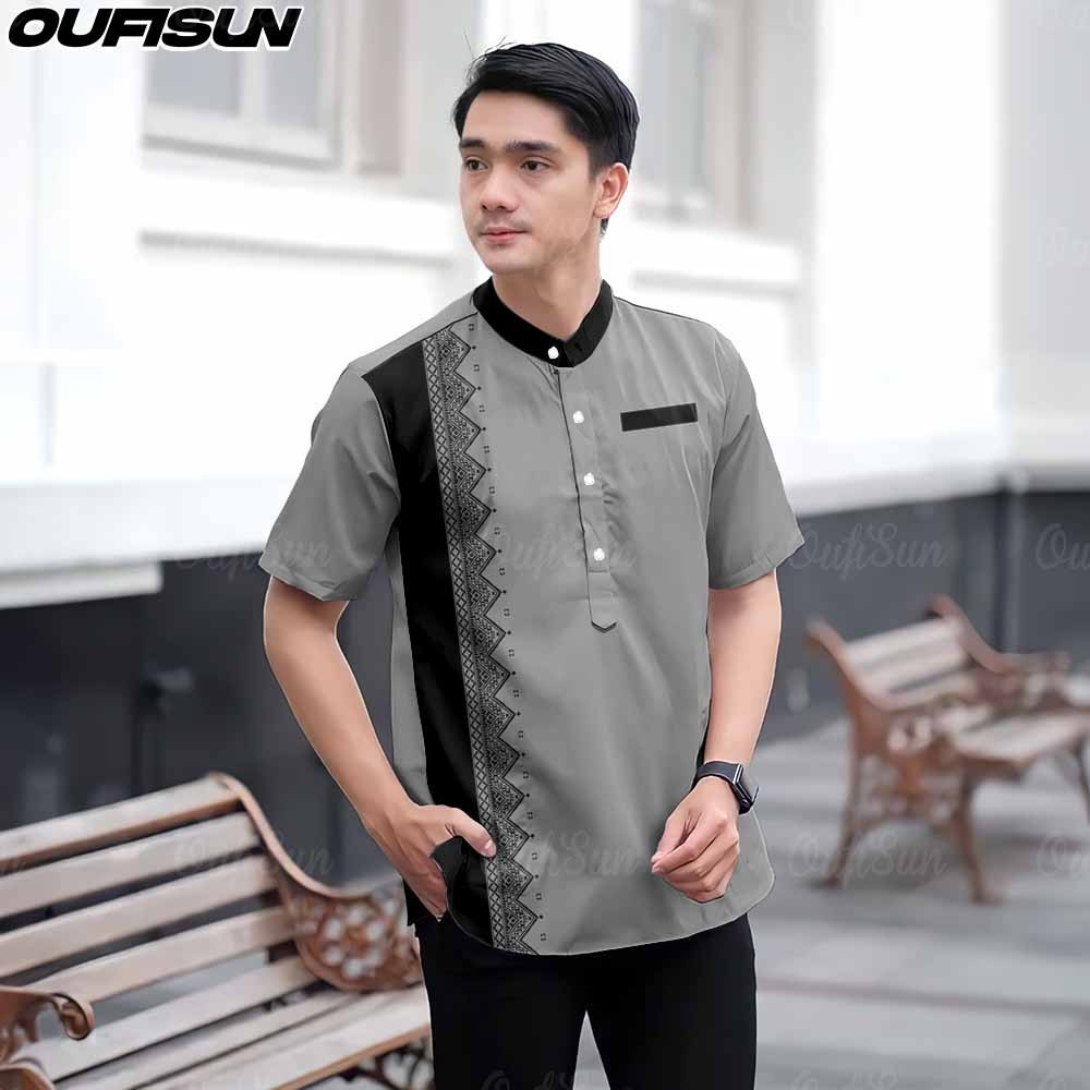 เสื้อผ้าผู้ชายมาเลย์ผู้ชายบาติกมุสลิมยืนปกแขนสั้นเสื้อกลางแจ้งระบายอากาศสบายผู้ชาย3งพิมพ์เสื้อลําลอง