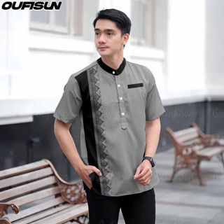 เสื้อผ้าผู้ชายมาเลย์ผู้ชายบาติกมุสลิมยืนปกแขนสั้นเสื้อกลางแจ…