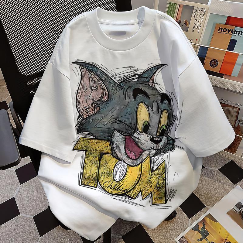 Tom Cat Jerry Mouse การ์ตูน Tom & Jerry T เสื้อ 100% Cotton 24s วัสดุ