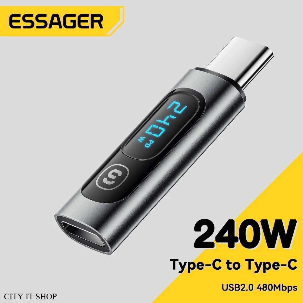 Essager อะแดปเตอร์ทดสอบพลังงาน Type C เป็น Type C 240W รองรับการส่งข้อมูล