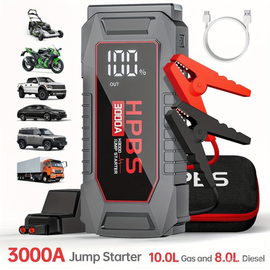 Jump Starter Battery Pack พร้อม Power Bank, 12V Battery Booster Charger สําหรับแก๊ส 2.64gal และ 2.11