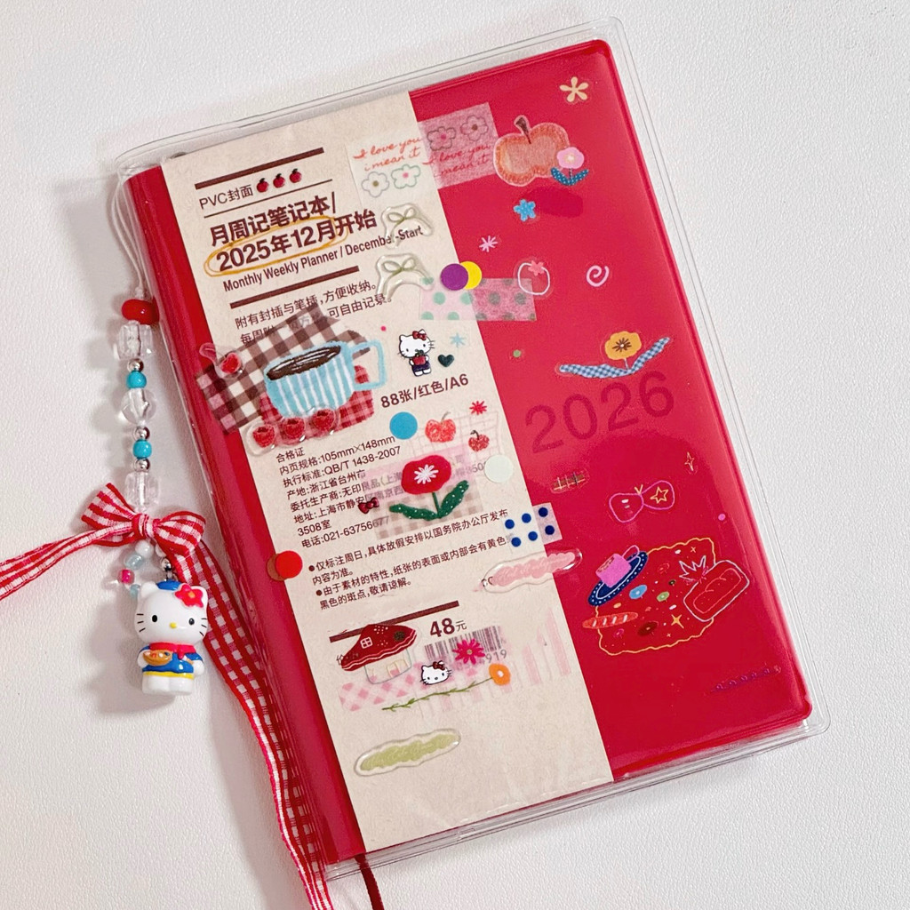 planner planner 2026 2026 สไตล์ใหม่ Red Schedule Book A7 Handbook mini Notebook Portable Diary Noteb