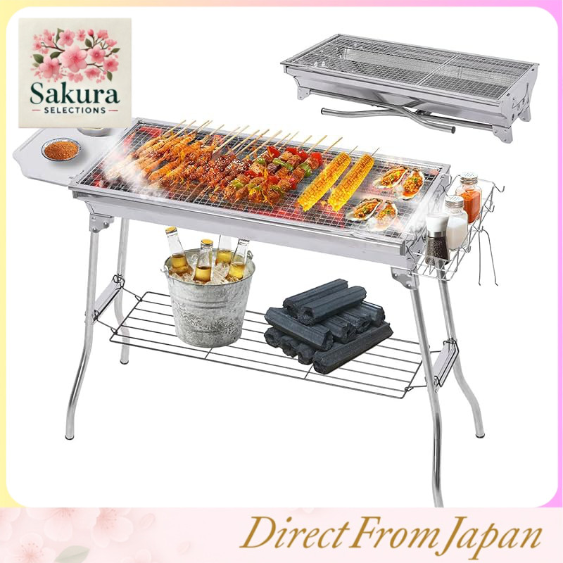 【hidemasa】Barbecue grill foldable BBQ grill compact lightweight 73.5cm wide suitable for large group