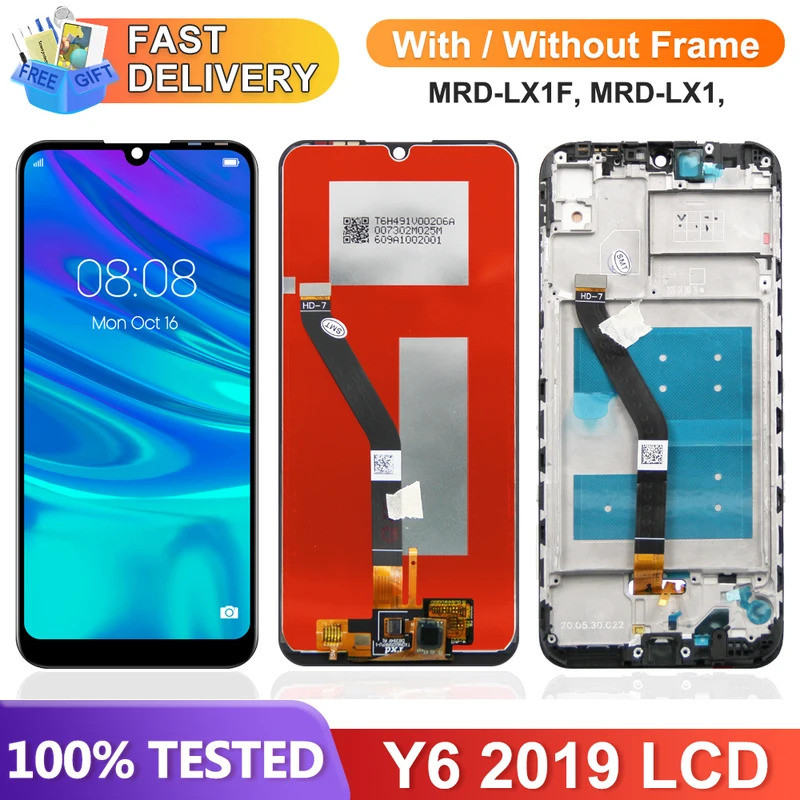 6.09 Y6 2019 หน้าจอพร้อมกรอบสําหรับ Huawei Y6 2019 MRD-LX1F -LX1 จอแสดงผล Lcd Touch Screen Digitizer