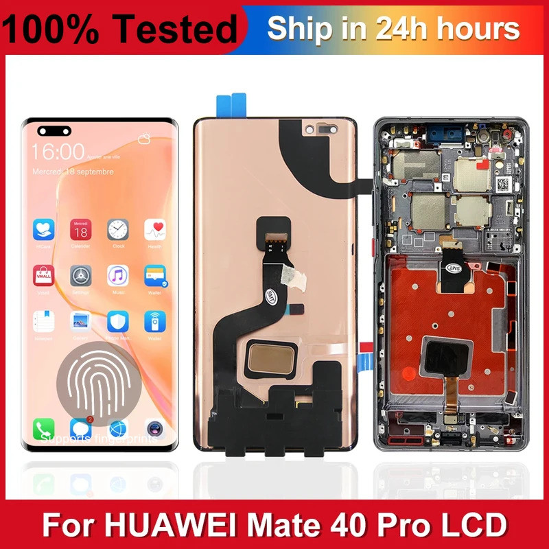6.76 ''AMOLED เปลี่ยนจอแสดงผลสําหรับ Huawei Mate 40 Pro, ชิ้นส่วนซ่อม Digitizer หน้าจอสัมผัส LCD เต็มรูปแบบพร้อมกรอบ,ใหม่