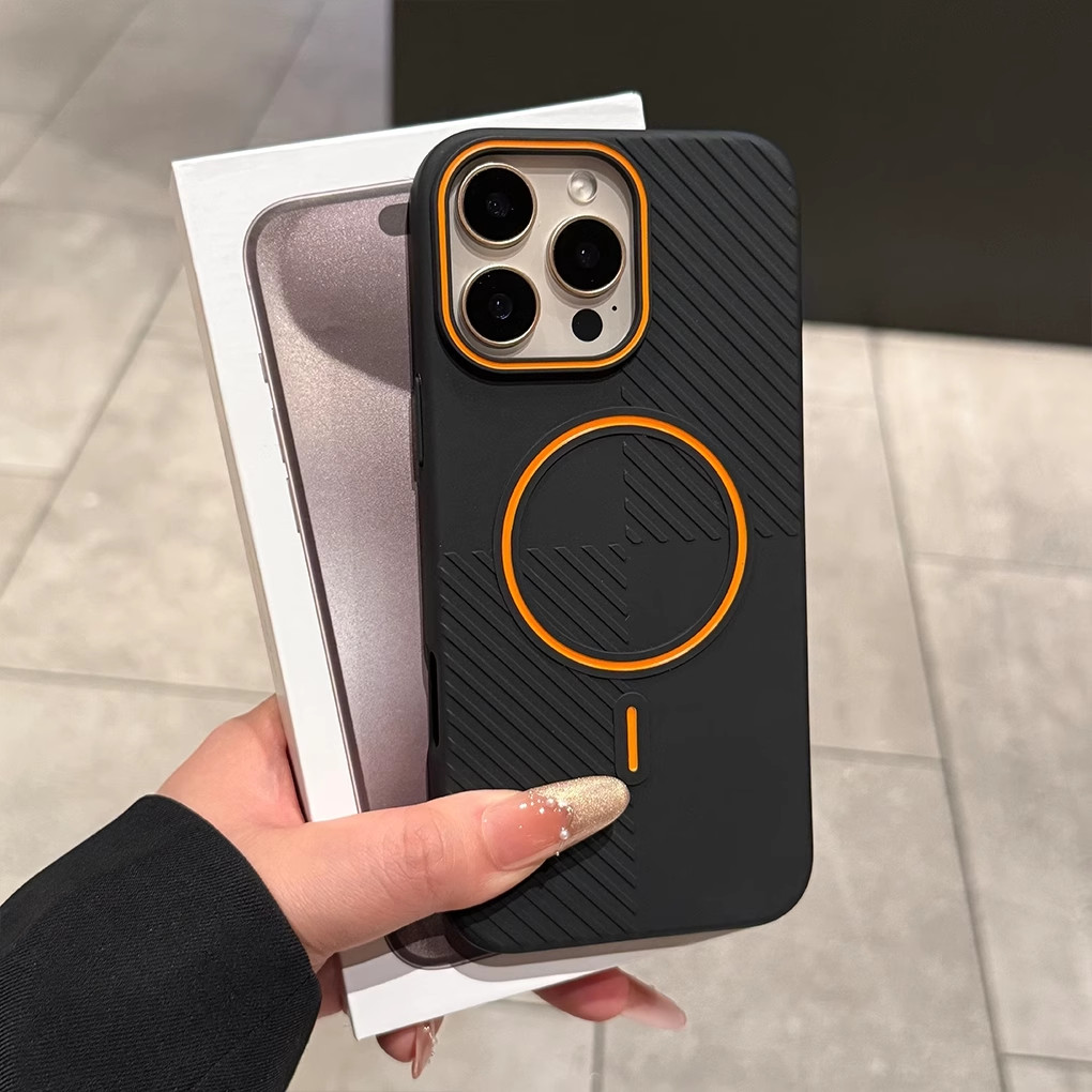 ลายแนวทแยงแม่เหล็กกรณีเหมาะสําหรับ Apple 16promax เคสโทรศัพท์ Simple iPone14promax สไตล์ใหม่ซิลิโคนป
