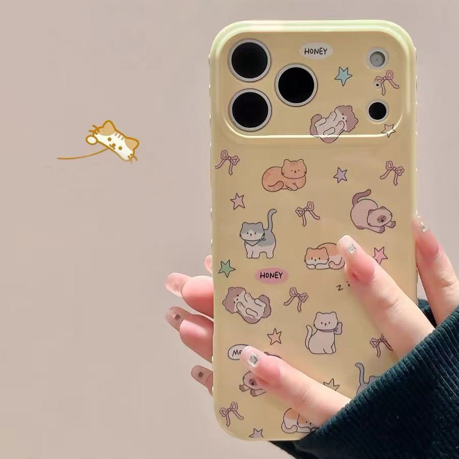 แมวน่ารักเหมาะสําหรับ ไอโฟน 17โปรแม็กซ์ เคสโทรศัพท์ แอปเปิล 15/16/14/13/12 พื้นผิวมันวาวป้องกันการตก