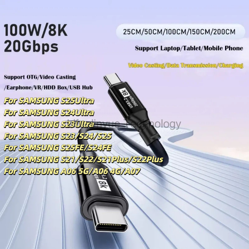 TYPE C ถึง TYPE C 100W 5A PD Fast Charging 20Gbps สาย USB3.2 Gen2x2 8K 4K Video Output สําหรับ SAMSU