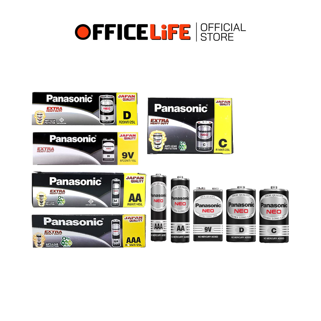 [มี สคบ. ของแท้] Panasonic (พานาโซนิค) ถ่าน เครื่องใช้ไฟฟ้า รุ่น NEO ก้อนดำ ขนาด AA / AAA / C / D ( ยกกล่อง )