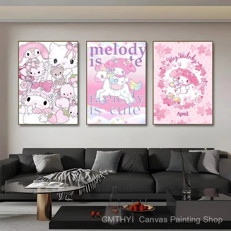 My Melody สีชมพูโปสเตอร์ Wall Art พิมพ์กันน้ํา Home Living Bed Room Bar ความงาม Decor Workspace สร้า