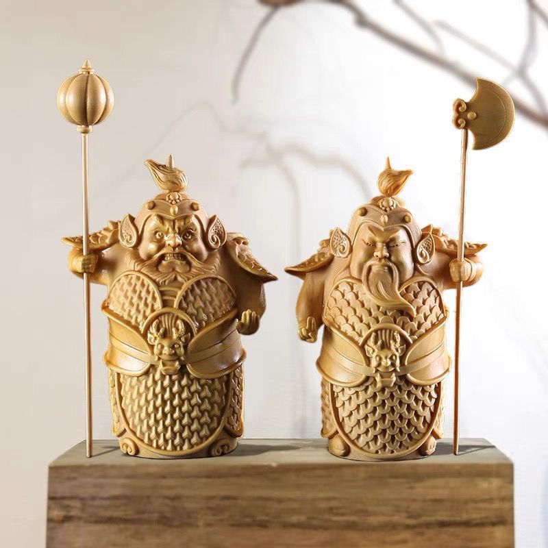 Hot Sale#[7754People Collection]Small Leaf Boxwood Humha Erjiang Hand-Carved Door God Ornament for W