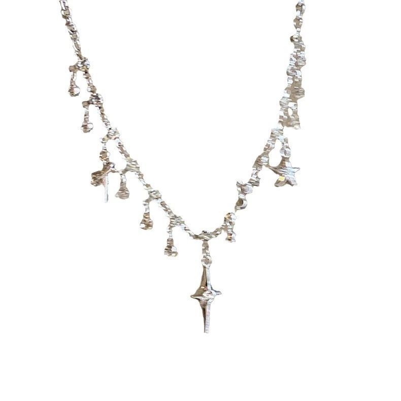 สร้อยคอจี้รูปดาว 1 ชิ้นสําหรับผู้หญิงโซ่กระดูกไหปลาร้าหยดน้ําเพชรสี่จุด X007 - รูปที่ 4