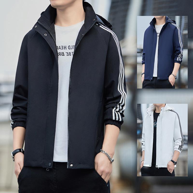 MNO.9 Windbreaker 1256 เสื้อแจ็คเก็ตผู้ชาย มีซิป มีผ้าซับ มีกระเป๋าด้านใน กันลมกันน้ำ มีฮู้ต หมวกถอดได้ เย็บไหล3แถบ