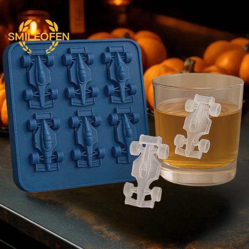 [Smileofen] 6-Cavity Racing Car Ice Mold Ice Mold, Silicone Racing Car Jelly Mold 3d Race Car Tumble