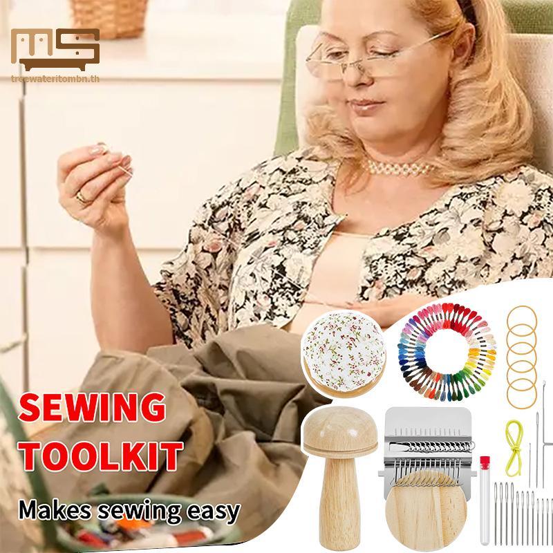 Tt Darning Loom,Mushroom Knit Patch Kit 14 ตะขอขนาดเล็กทอผ้า Loom 14 ชิ้นเข็มตาขนาดใหญ่ 50 ด้ายสี mb