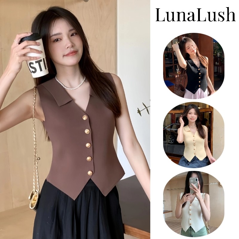 LunaLush✨เสื้อคุณภาพดี เสื้อผ้าผู้หญิง เสื้อแขนกุด มินิมอล ยืดกำลังดีเรียบหรู ทรงรัดพอดี 83157-0