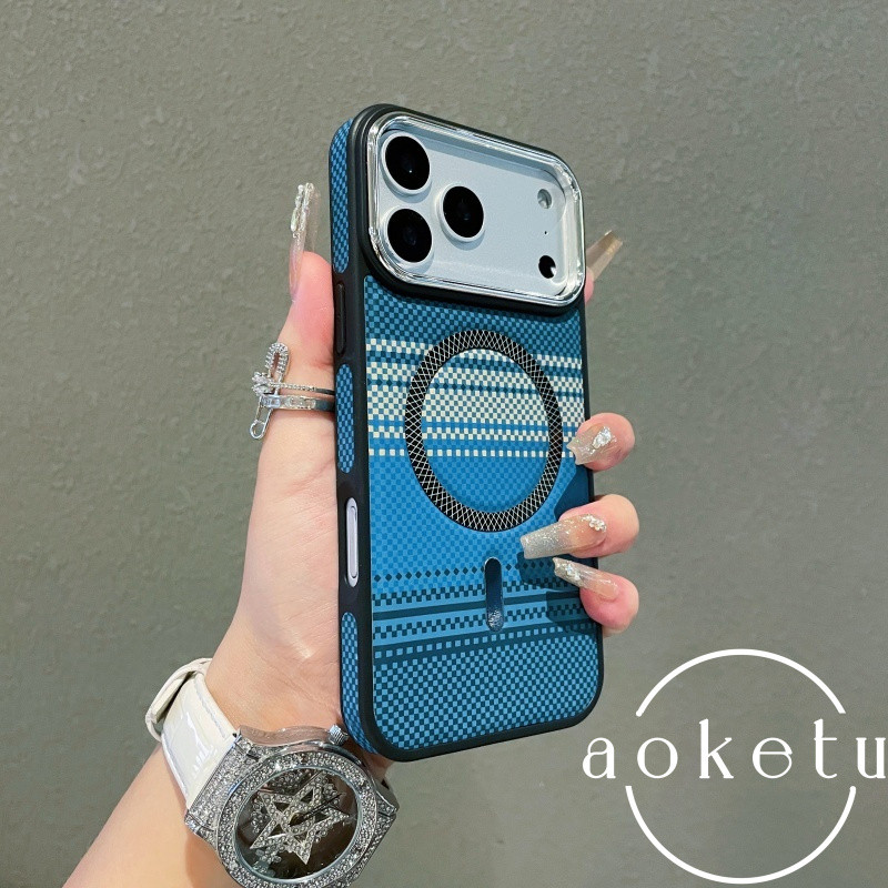 สติกเกอร์หนังรูปแบบตารางเหมาะสําหรับ ไอโฟน 17 มือโปร เคสโทรศัพท์, แอปเปิล 16 โปรแม็กซ์ ซอก 15 หนังเต็มขอบ 14 ฝาครอบป้องกันแม่เหล็ก 13 ป้องกันการหล่น 12 ฝาครอบป