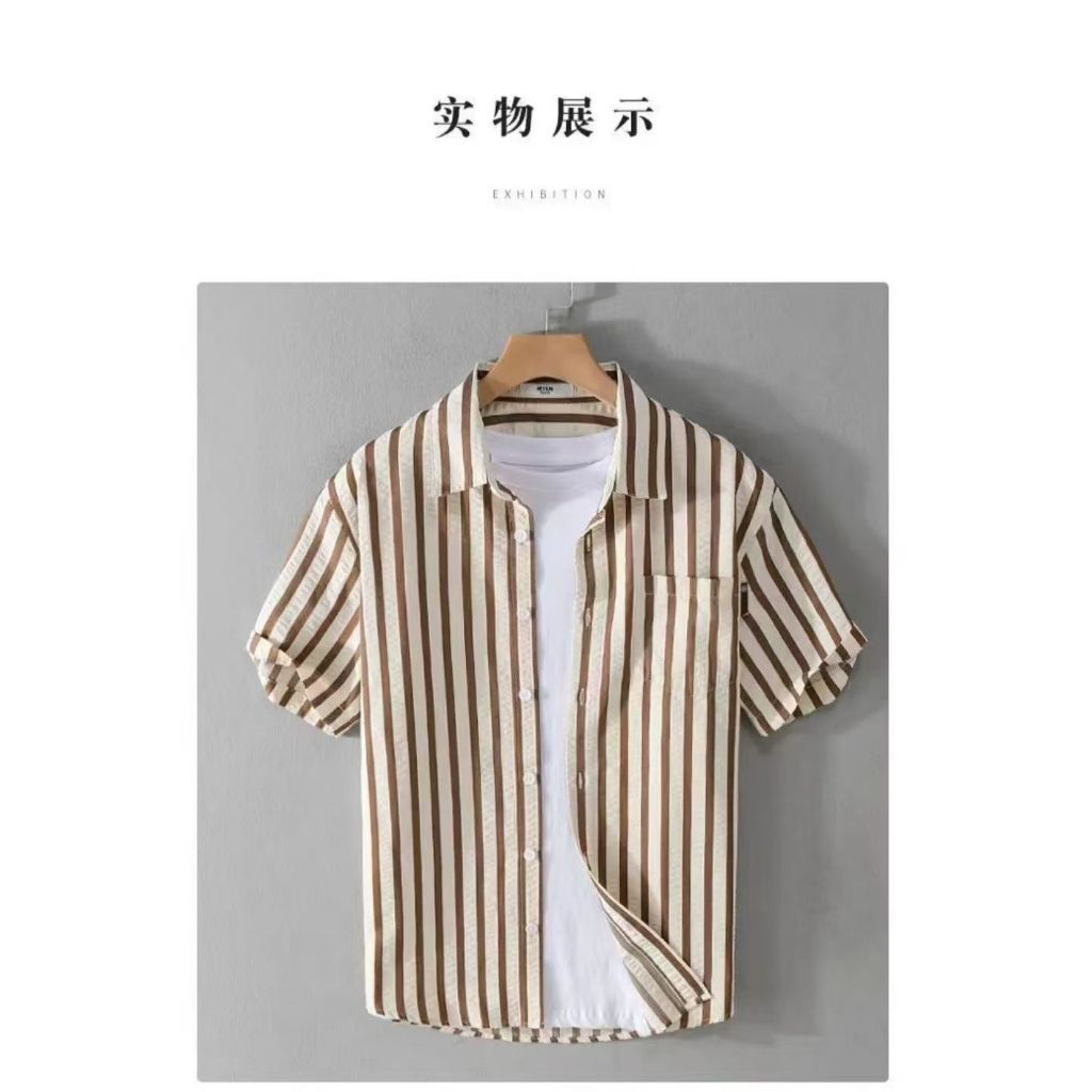 เสื้อเชิ้ต เกาหลี แขนสั้นลายทาง มีไซส์ M-3XL เชิ้ตแขนสั้นลายริ้ว ใส่ได้ทั้งชายหญิง ราคา ถูกที่สุด ดีลบีเคเค แกลเลอรีภาพที่ 8