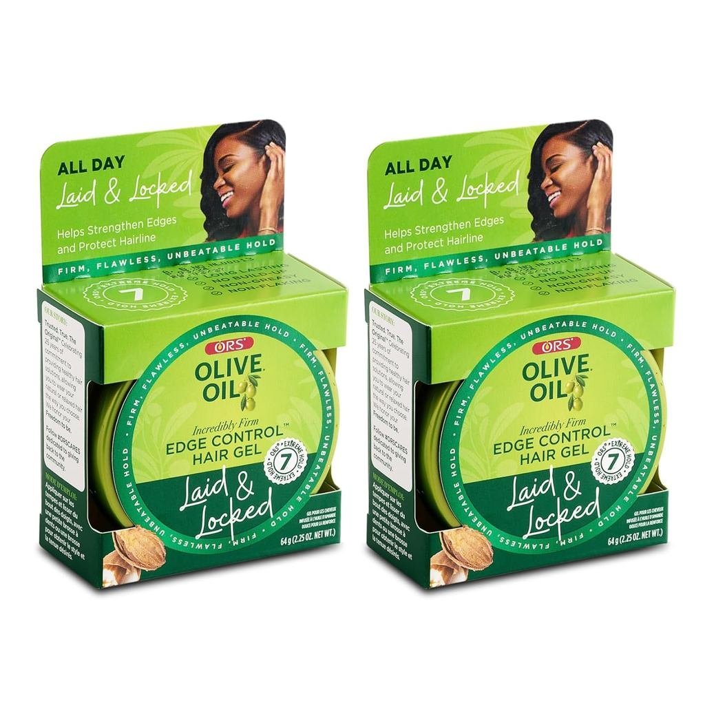 ORS Olive Oil Edge Control Hair Gel with Sweet Almond Oil for Strengthening 2.2 Ounces (Pack of 2)