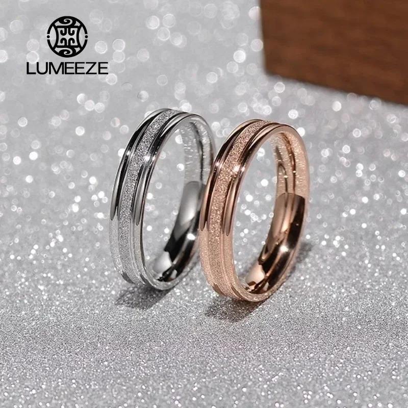 LUMEZE แหวนอินเทรนด์สแตนเลสหรูหราแฟชั่นไทเทเนียม Rose Gold สี Frosted แหวนประณีตผู้หญิงผู้ชายเครื่องประดับของขวัญแต่งงานร้อน TS031 #