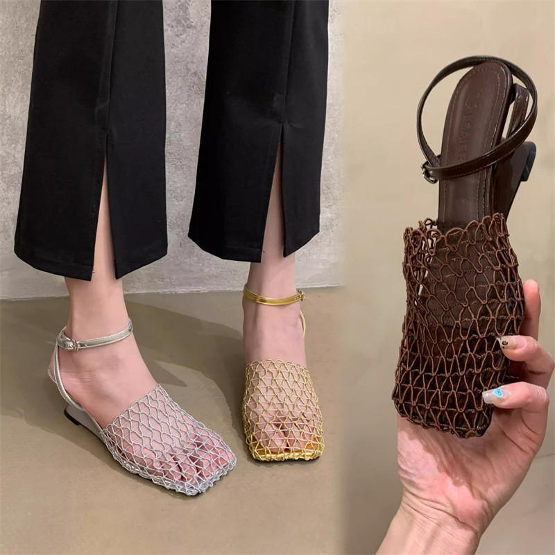 เน็ตรักฤดูร้อน!Niche Hollow Wedge Heel รองเท้าส้นสูงผู้หญิงสถานียุโรปเซ็กซี่ Breathable ตาข่าย Heter