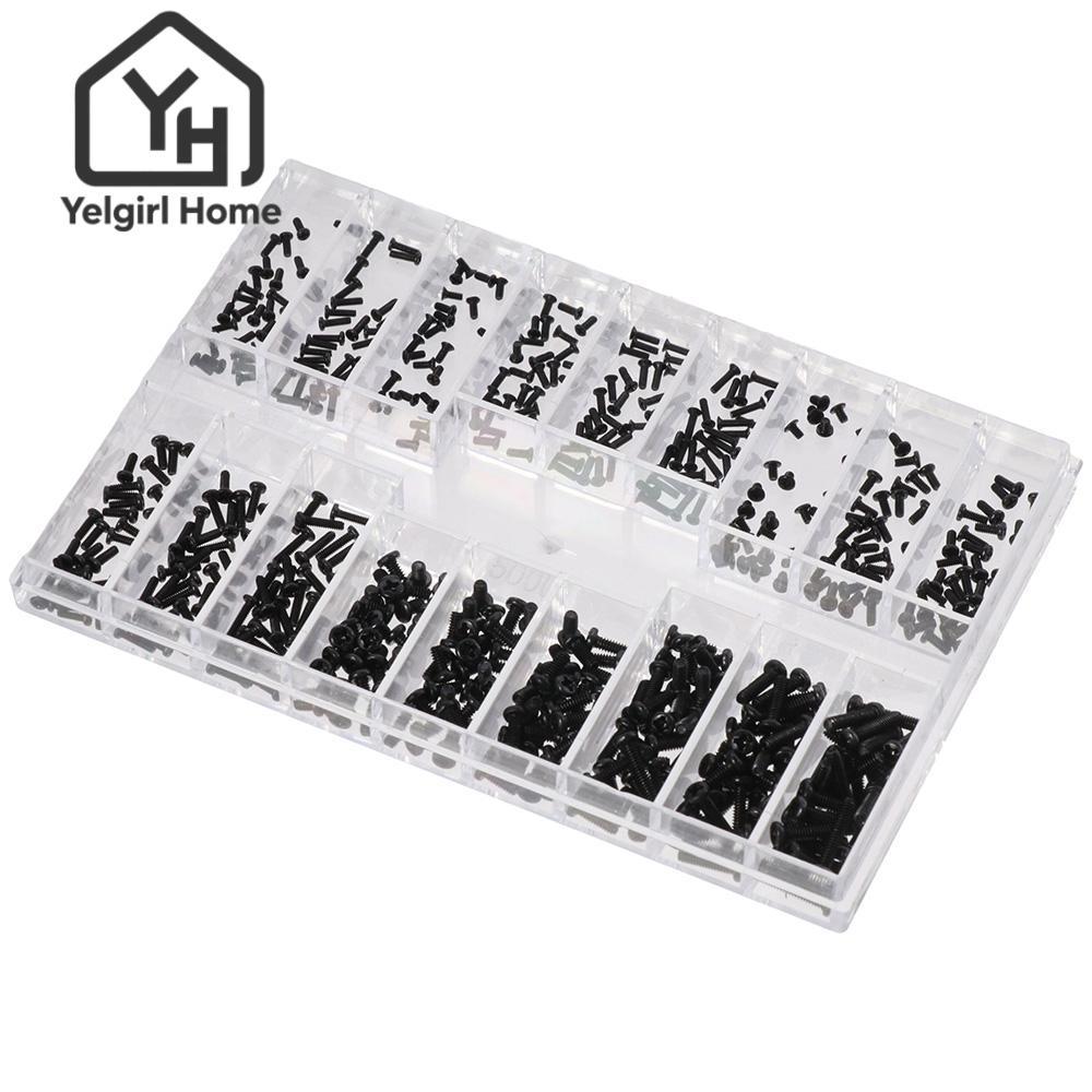 Yelgirlb สกรูขนาดเล็ก, M1.2 / M1.4 / M2.0 Stainless Steel Mini Screws Assortment Kit, Fixing Glasses/Watches Black 18 ชนิด Micro Screws Set แว่นกันแดด