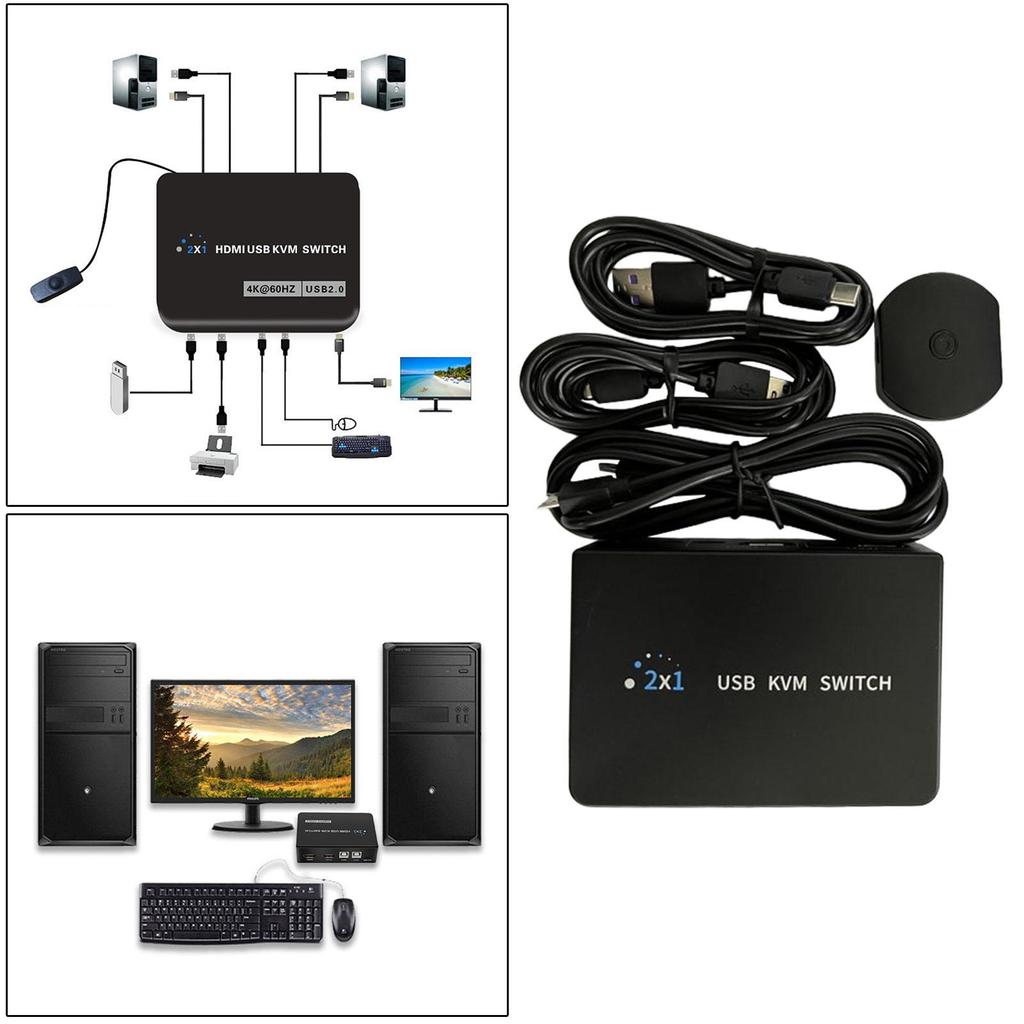 [guupcw] 2 In 1 Out KVM Switch 4K@60Hz Sharing 1 Monitor Keyboard Mouse Printer