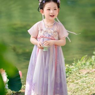 【พร้อมส่งจากจีน】ชุดจีนเด็ก ฮั่นฝู สไตล์จีนโบราณ สีม่วงชมพู น…