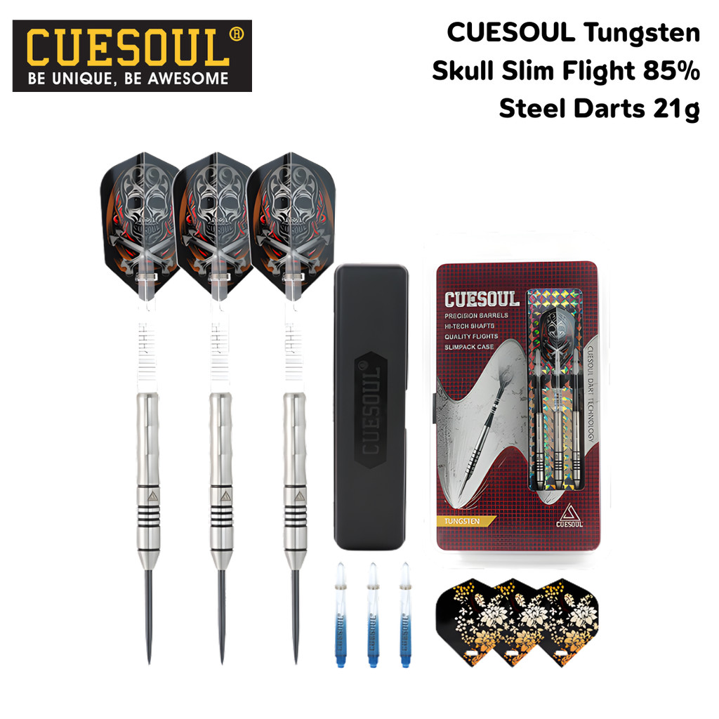 ลูกดอกปาเป้า Cuesoul Tungsten Skull Slim Flight 85%Tungsten Steel Darts 21g