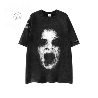 （จัดส่งตลอด 24 ชั่วโมง）HY เสื้อยืดฟอก oversize ผ้าฝ้าย100% โอเวอร์ไซซ์ สีดําเข้ม เรโทร เสื้อฟอกวินเทจ#T1685