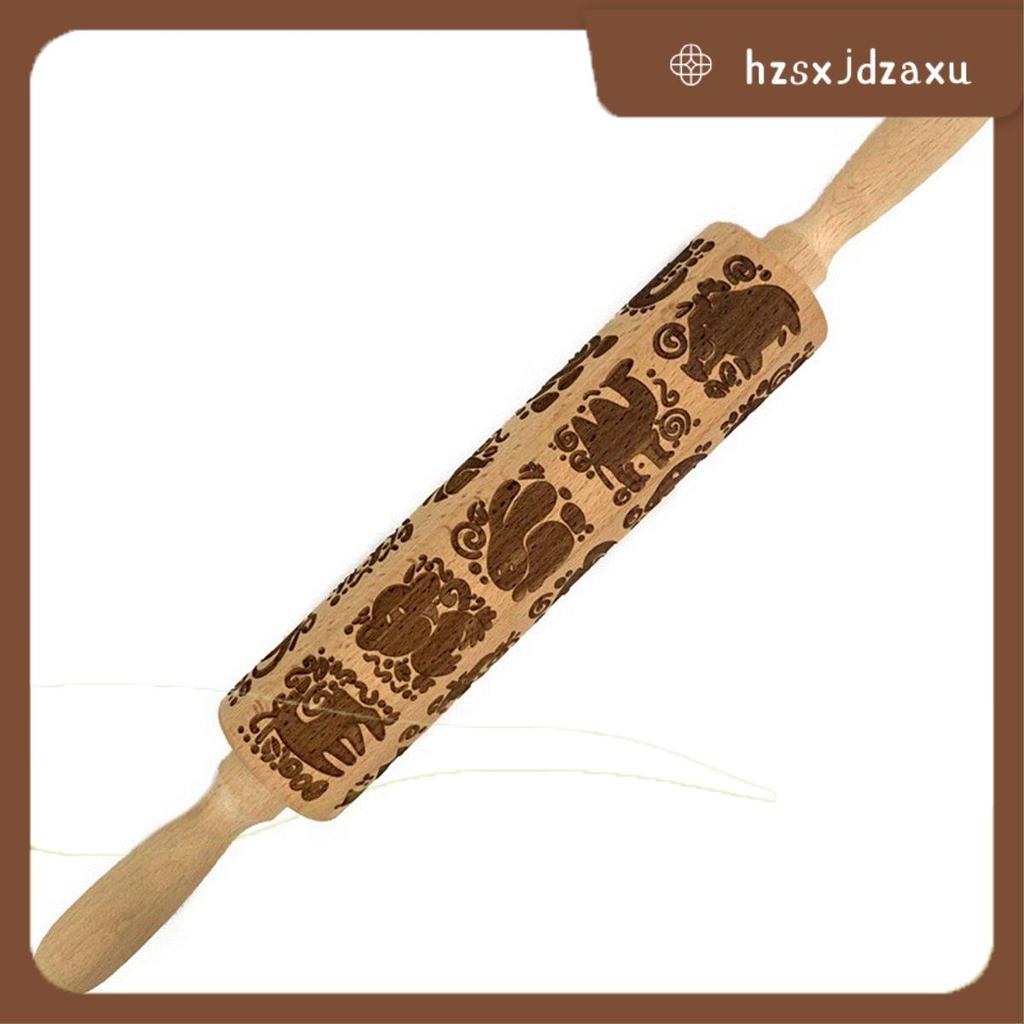hzsxjdzaxu1 ชิ้นสัตว์พิมพ์นูน Rolling Pin คุกกี้ Rolling Pin, ไม้ขนาดใหญ่ Textured Roller สําหรับเบเ