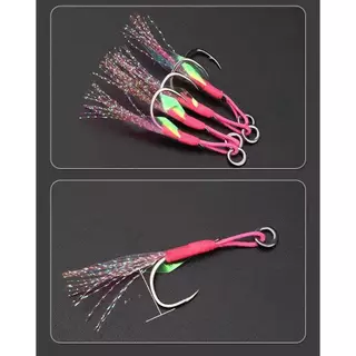 A&D เบ็ดไมโครจิ๊ก Handmade เบ็ดจิ๊กมัดพู่แฟลชสะท้อนแสง Micro Jigging Assist Hooks With Flash Glow Thread