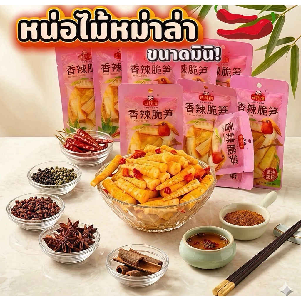 หน่อไม้กรุบกรอบรสหม่าล่า ซองเล็กกินง่าย เผ็ดชาซี๊ดถึงใจ สายแซ่บต้องลอง ซองมินิแต่ความอร่อยแน่นมาก