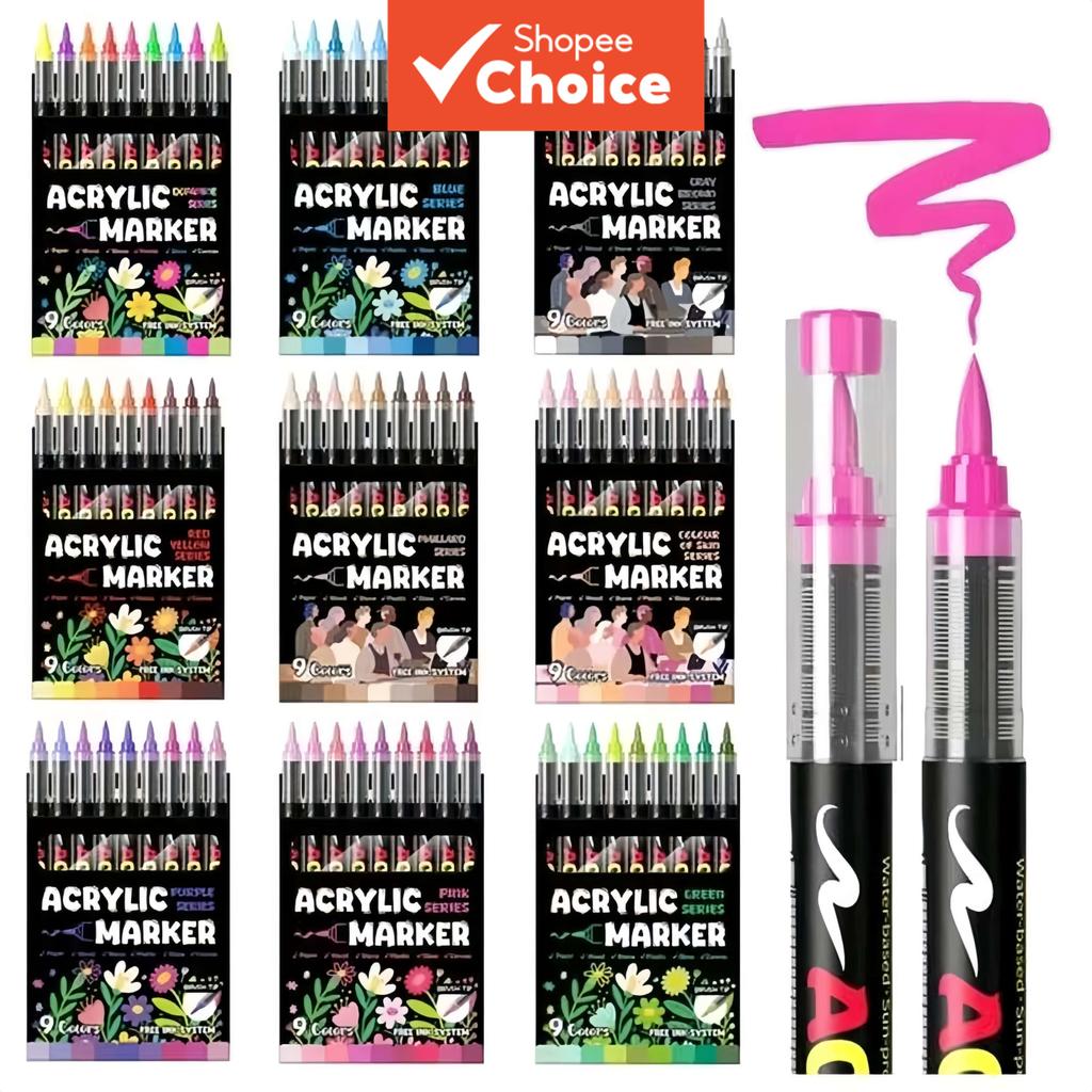 เครื่องหมายอะคริลิกเหลวตรง9-สี ,การควบคุมหมึกอัจฉริยะ,อุปกรณ์การเรียน,เครื่องมือจิตรกรรมมืออาชีพ