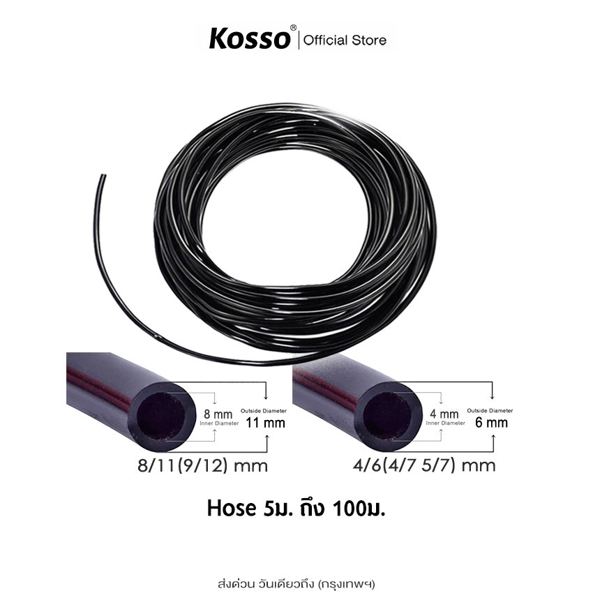 ส่งด่วน Kosso สายไมโคร 4/7 (5/7) มม. และ 9/12 (8/11) มม. ท่อไมโครพีวีซี ยาว 10, 20, 30, 100 เมตร